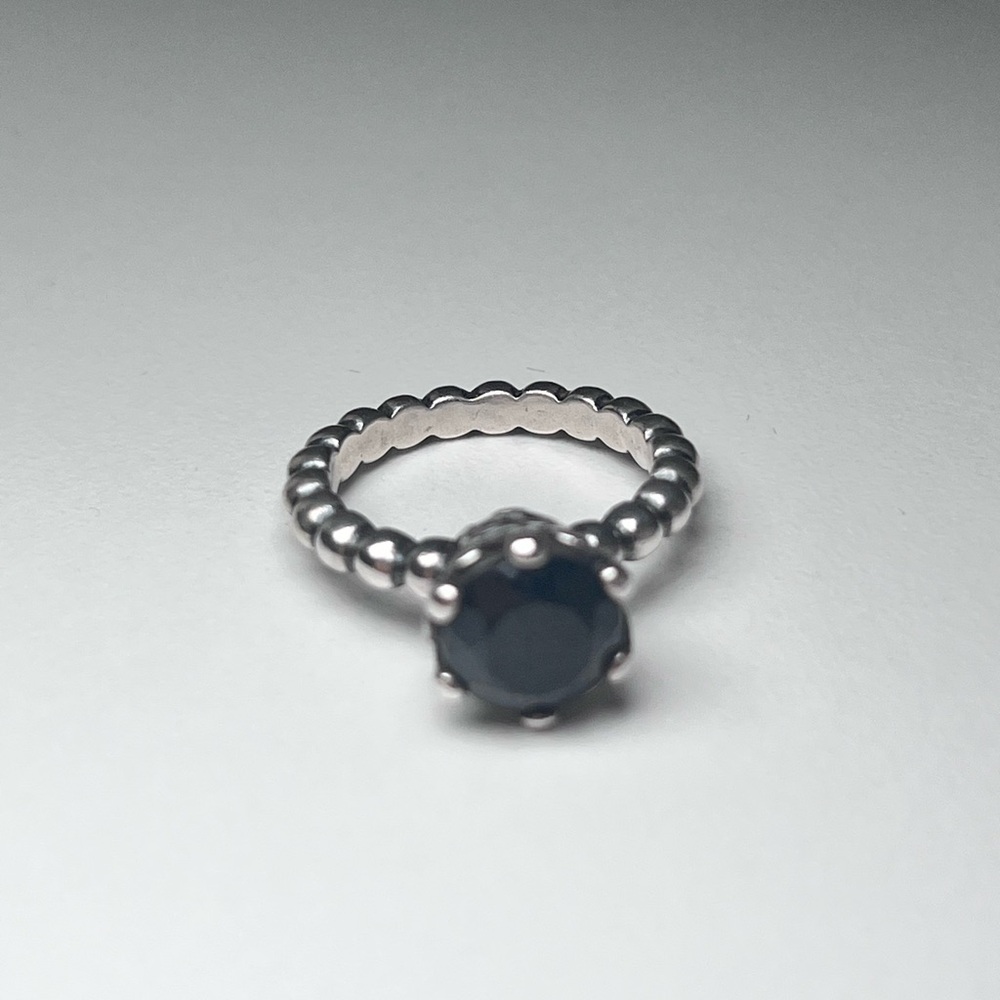 Pandora Silver Ring with Dark Blue Stone